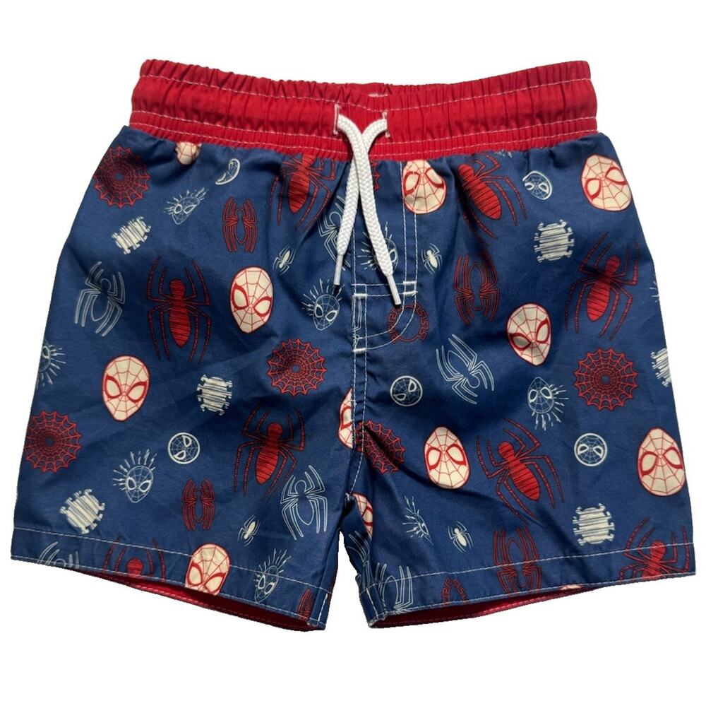 Marvel Spider-Man Boys Swim Trunks 2T Blue Red Spider Print Lined Beach Shorts